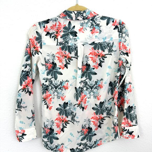 Talbots Women's Nantucket Size P Tropical Floral Button Front Blouse Coral - Picture 4 of 6